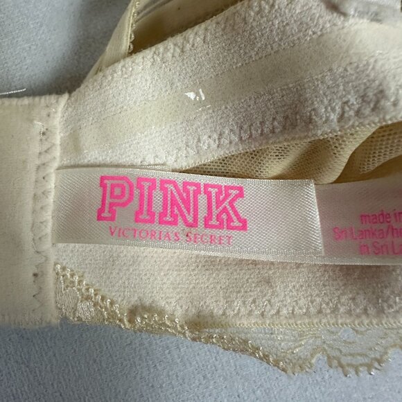 Victorias Secret PINK Lightly Padded Lace Bra 36DD Ivory Adjustable Straps - Picture 4 of 9